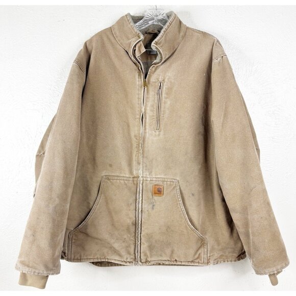 Carhartt Men XL Brown Sherpa Lined100112 903 Chore Barn Jacket Canvas GUC